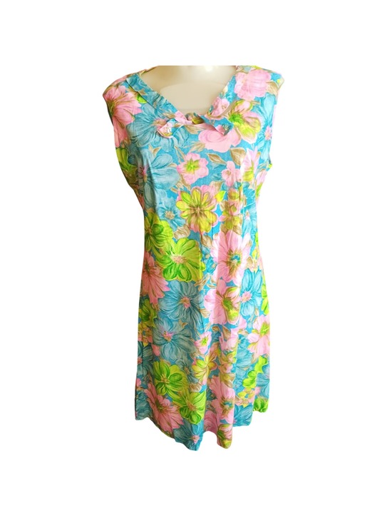 handmade Dresses & Skirts - 1960's Handmade sz 10 True Vintage Dress Floral Sleeveless Bow Summer Church Mom